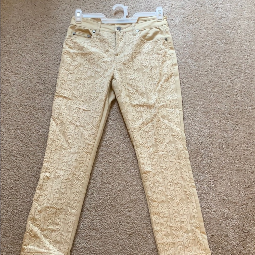 Cream embroidered straight leg pant
